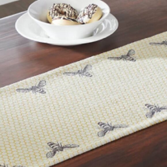 Farmhouse Honey Bee Cotton Table Runner 12x48 Country Yellow Cottagecore Shabby - Picture 2 of 5